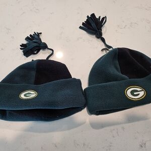 Kids Fleece Beanie Set - Green and Black